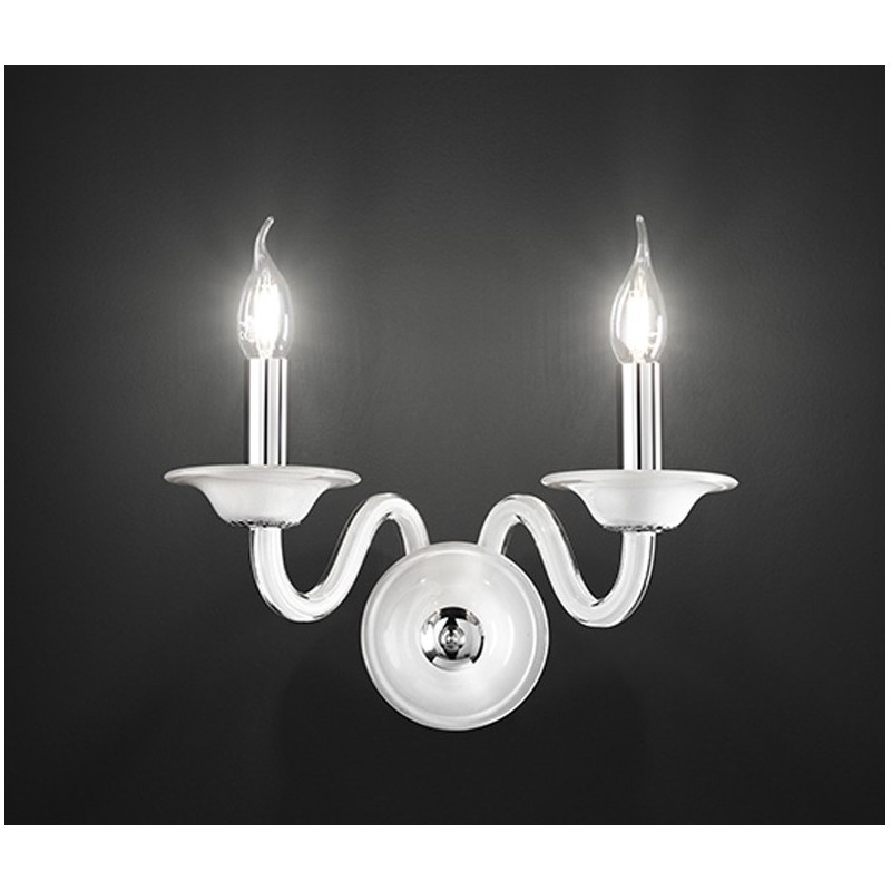 Applique candele vetro bianco 30cm art.6494B illuminazione moderna contemporanea ideale per salone camera da letto